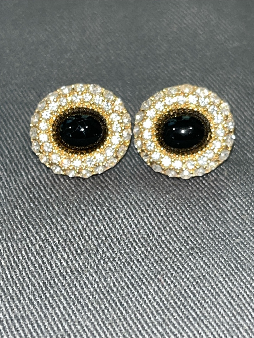 Dior Vintage Gold & Black Pavé Circle Stud Earrings - Women Jewelry
